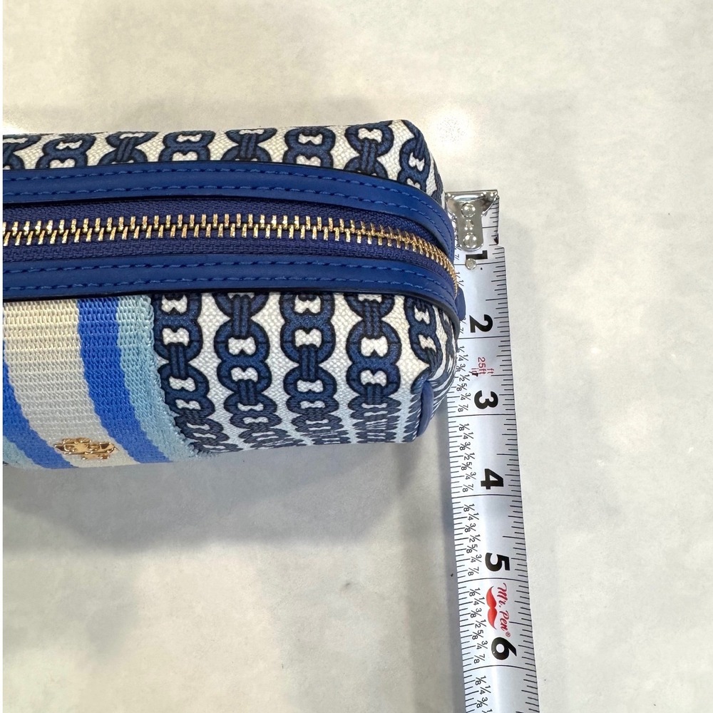 NWT Tory Burch Gemini Link Canvas Small Cosmetic Case Blue Stripe Makeup Bag - Picture 4 of 10